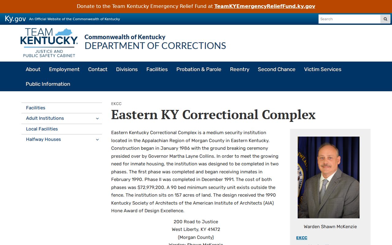 Eastern Kentucky Correctional Complex and Morgan County criminal records near West Liberty